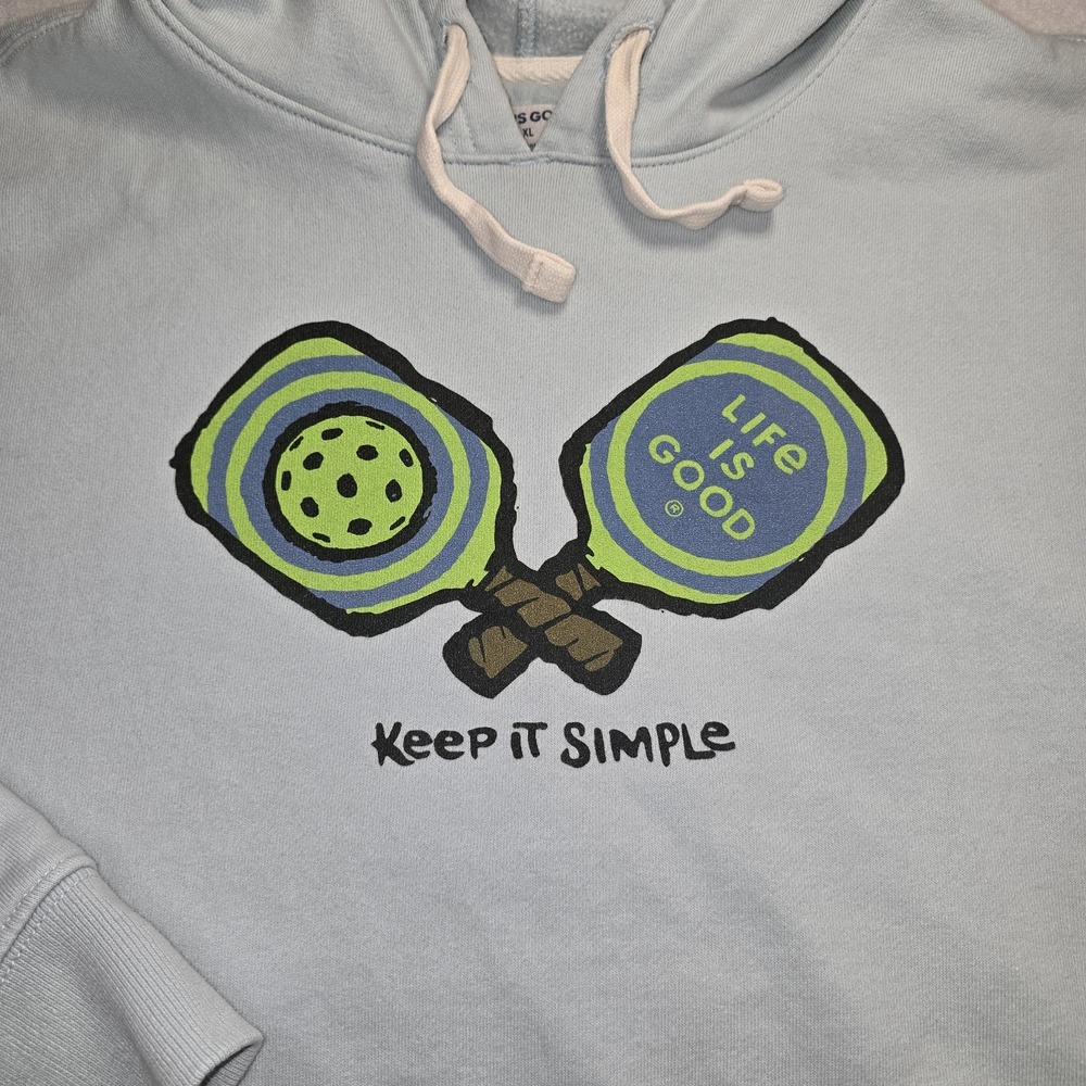 Life Is Good Men XL Pickleball Hoodie 100% Cotton Keep It Simple Blue Sweatshirt - Picture 2 of 9